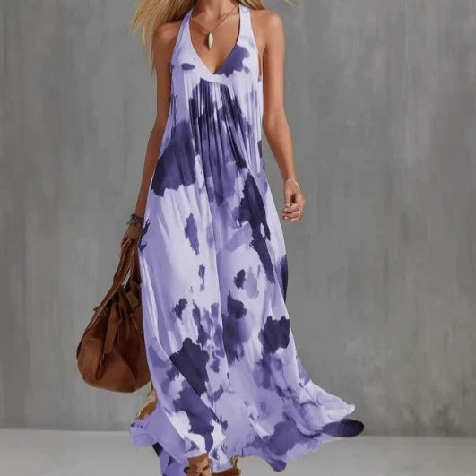 Elegant Sleeveless Strap Fashion Tie-dye Dress