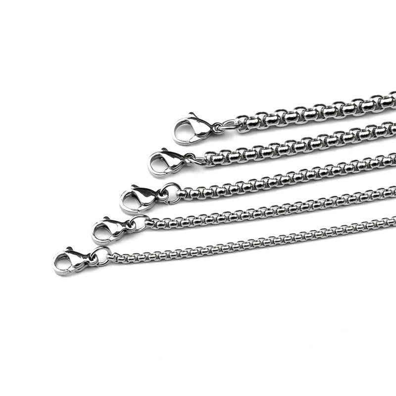 European And American Mens Fashion Stainless Steel Square Pearl Chain Titanium Steel Necklace