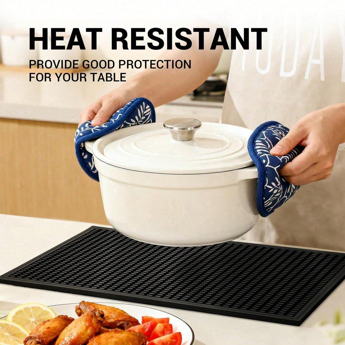 Set Of 2 18x12 Inch Heat Resistant Rubber Drying Mats, Multi Purpose Dish Draining Pads For Kitchen Countertops.
