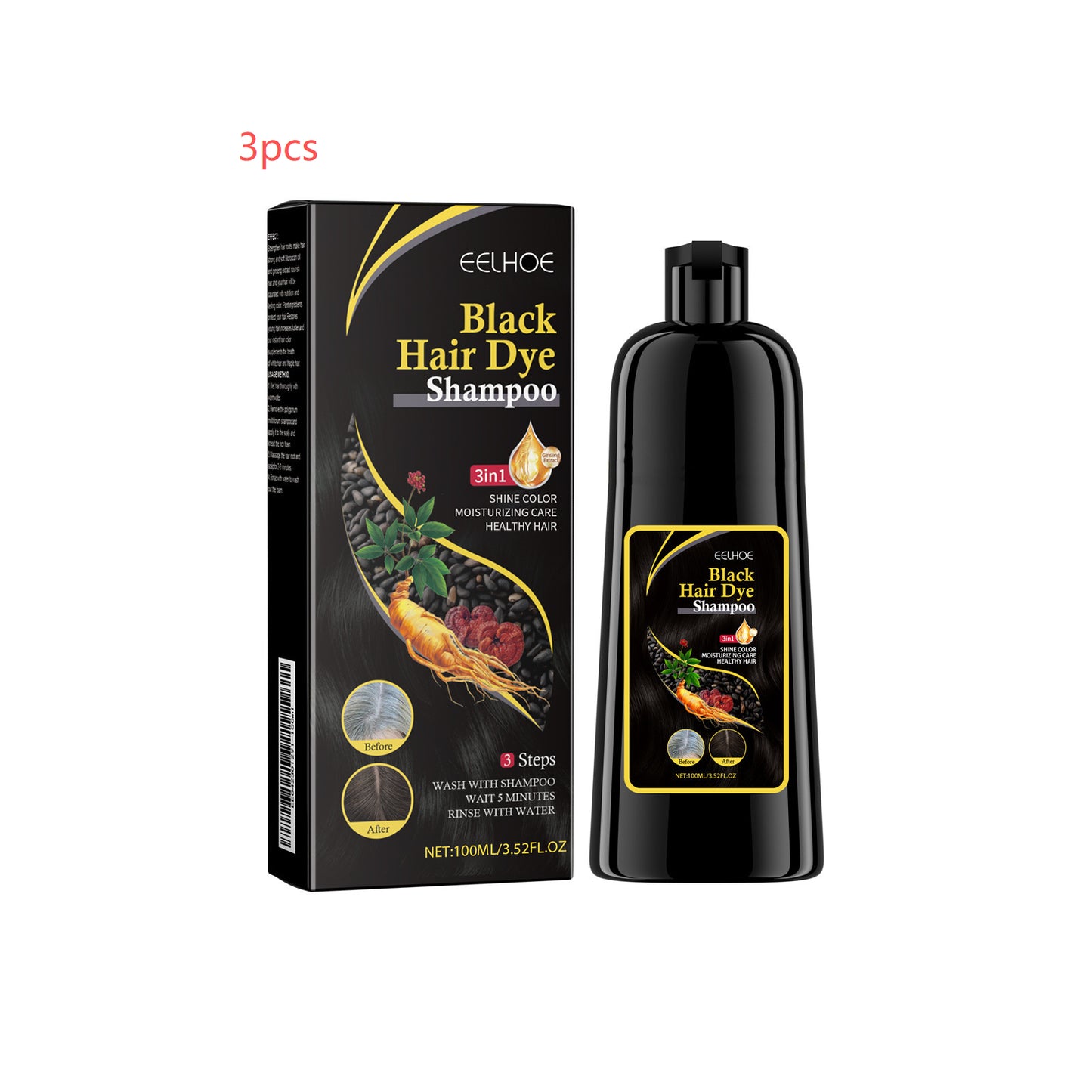 EELHOE Black Hair Shampoo Polygonum Multiflorum For DarkLustrousAnd Nourished Hair