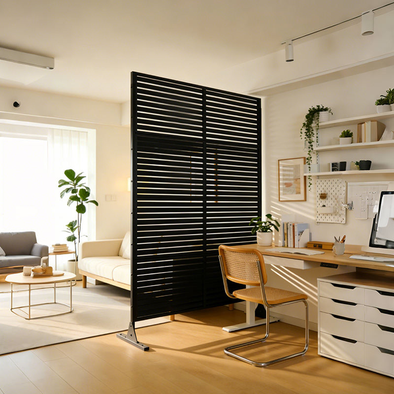 70.87" H × 46.06" W Black Metal Outdoor Privacy Screen, Freestanding Slatted Patio Screen, Decorative Fence Divider for Balcony Backyard Deck