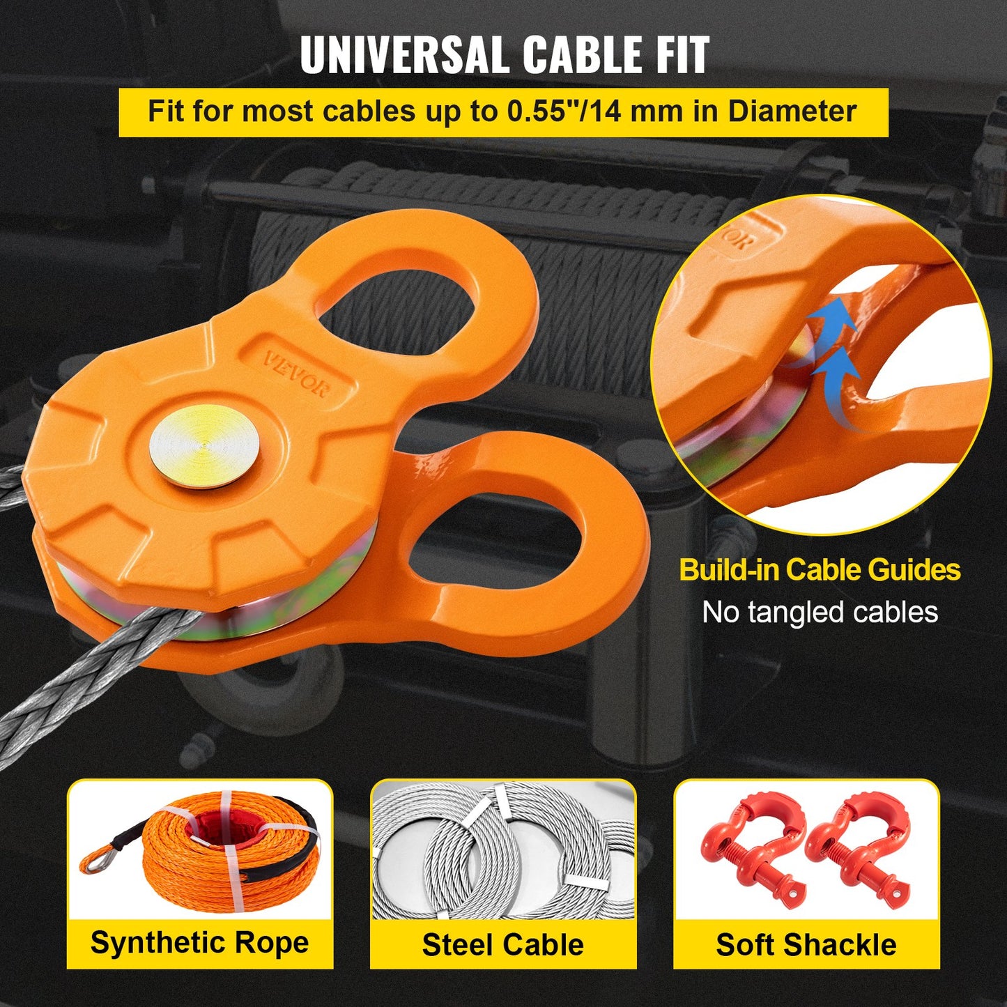Snatch Block, 11T/11,3 Kg Arbeitslastbegrenzung, Robuste Seilwinde Riemenscheibe Für 14 Mm Synthetisches Seil Oder Weiche Bügel, Off-Road Recovery Zubehör Für Traktor, LKW, ATV & UTV, 2 Packunge