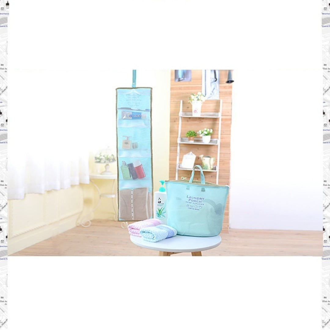 Portable Bath Hanging Mesh Bag Organizer Storage Handbag Toiletry Bag Blue