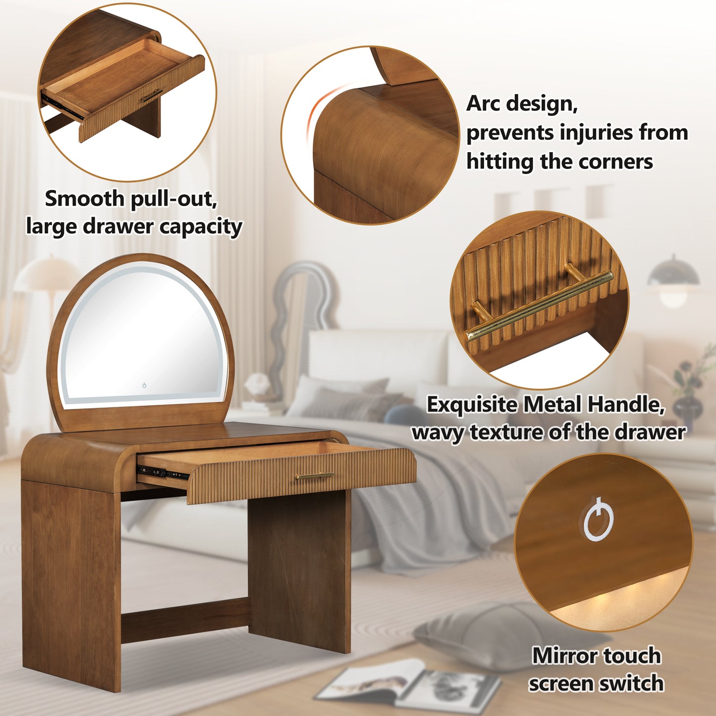 39 Makeup Vanity Table With Mirror Touch Screen Lighted Mirror, Dressing Table With Drawer For Bedroom, Espresso