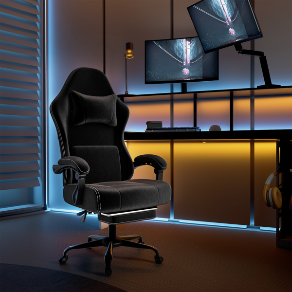 Ergonomic Gaming Chair, Video Game Chair With Massage Lumbar Support And Footrest, Height Adjustable Fabric Computer Chair With Pocket Spring Cushion