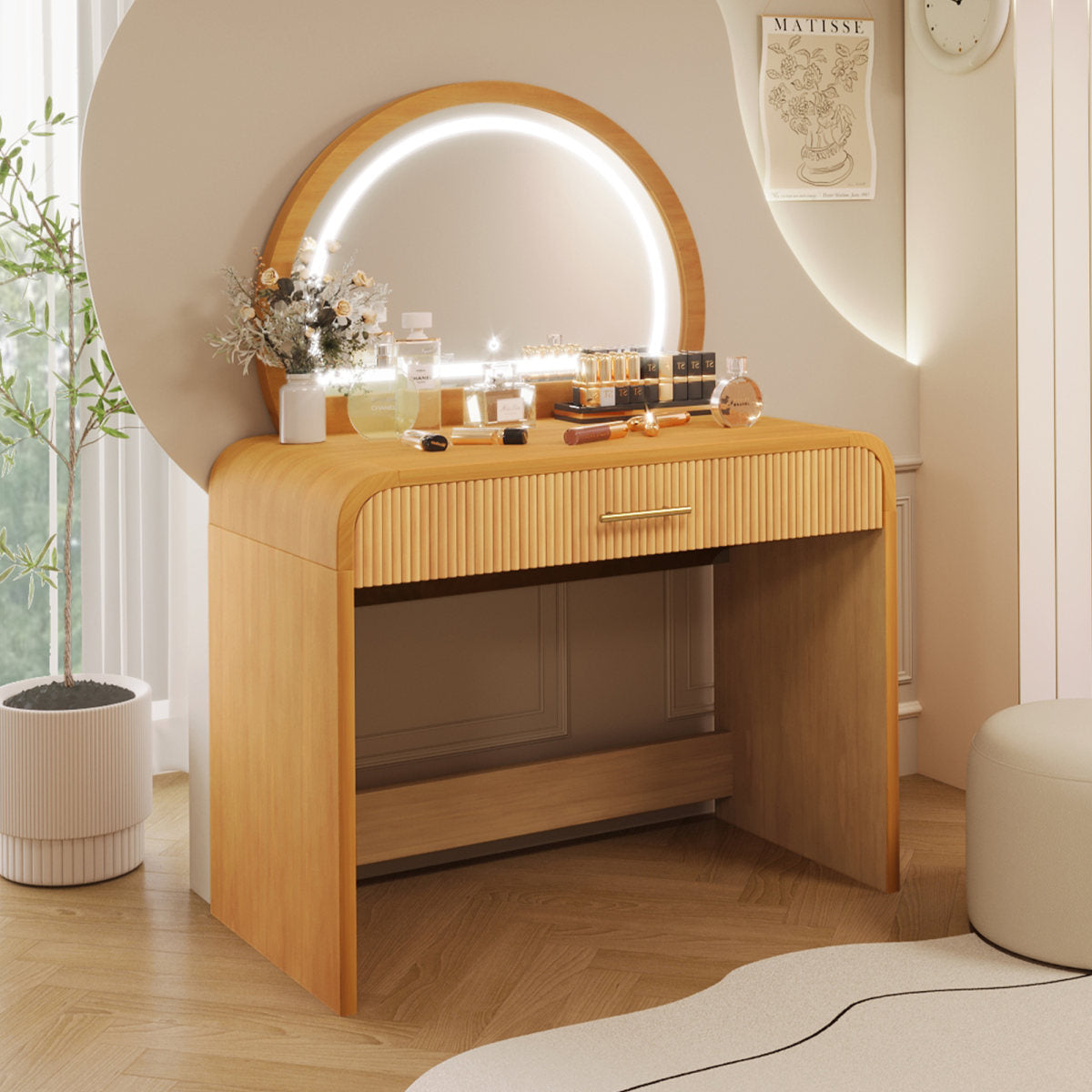 39 Makeup Vanity Table With Mirror Touch Screen Lighted Mirror, Dressing Table With Drawer For Bedroom, Natural