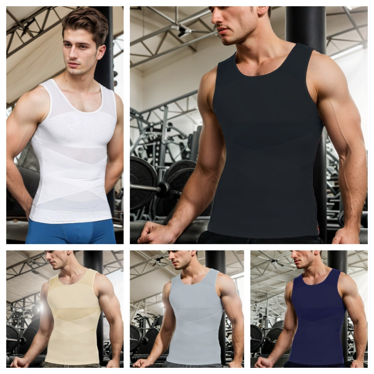 Cross Border European And American Factory Direct Sales In Stock Men's Body Haping Vest High Elastic Mesh Thin Corset Chest Shaping Abdominal Top