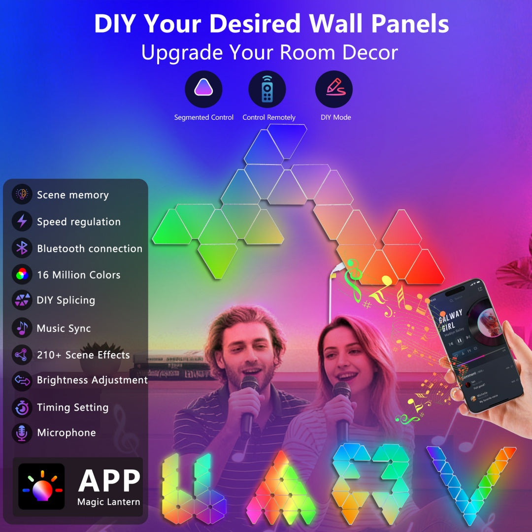 20-Pack Triangular Light Panels - Smart RGB LED Wall Lights With App & Remote - Music Sync Gaming Lights For Gamers, Game Room Decor, Gaming Equipment, Living Room, Bedroom, Kids & Adults
