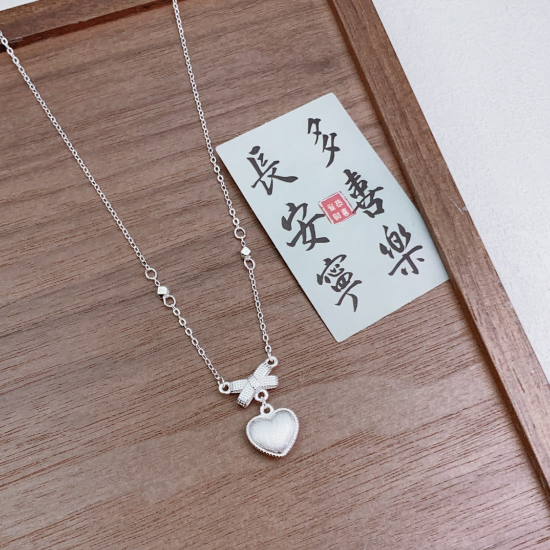 1pcs 999 Sterling Silver Bow & Heart Necklace, Delicate Cute Style, Ideal For Birthdays, Anniversaries & Gifts