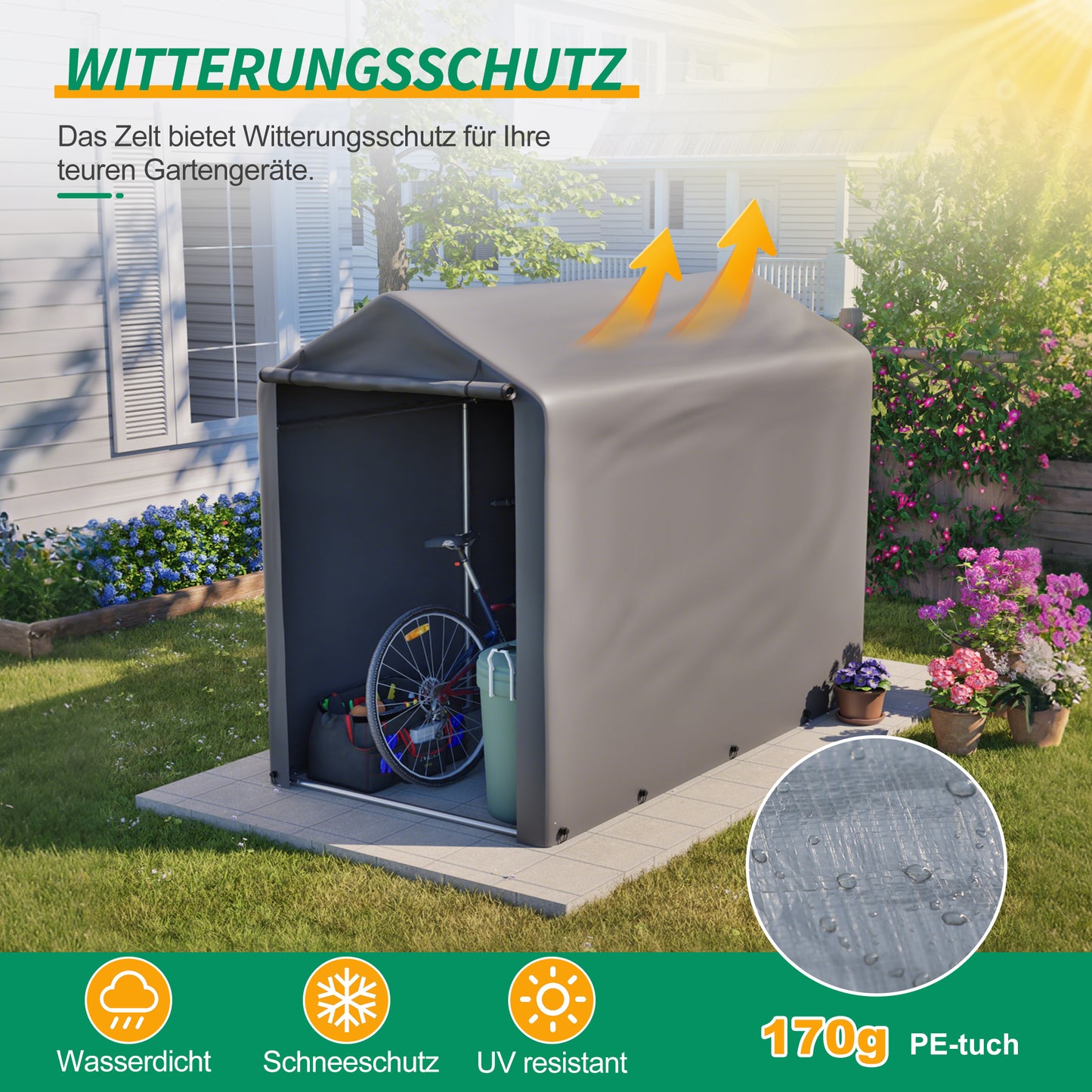 Bicycle Garage Garden Shed 187x100x160 Cm Weatherproof Garden Shed Tent With Steel Frame Dark Grey Storage Tent For Bicycle, Garden Tools & Accessories Ideal For Balcony, Terrace & Courtyard