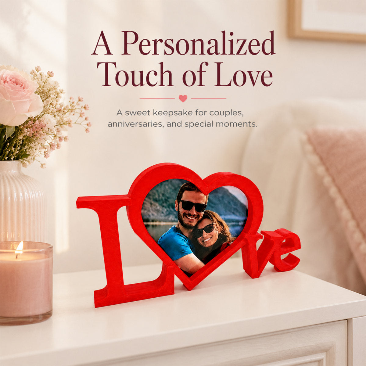 Love Heart Photo Frame Tabletop Decor, Freestanding 3D Printed Picture Holder Romantic Keepsake Gift For Valentine Wedding Anniversary Couple