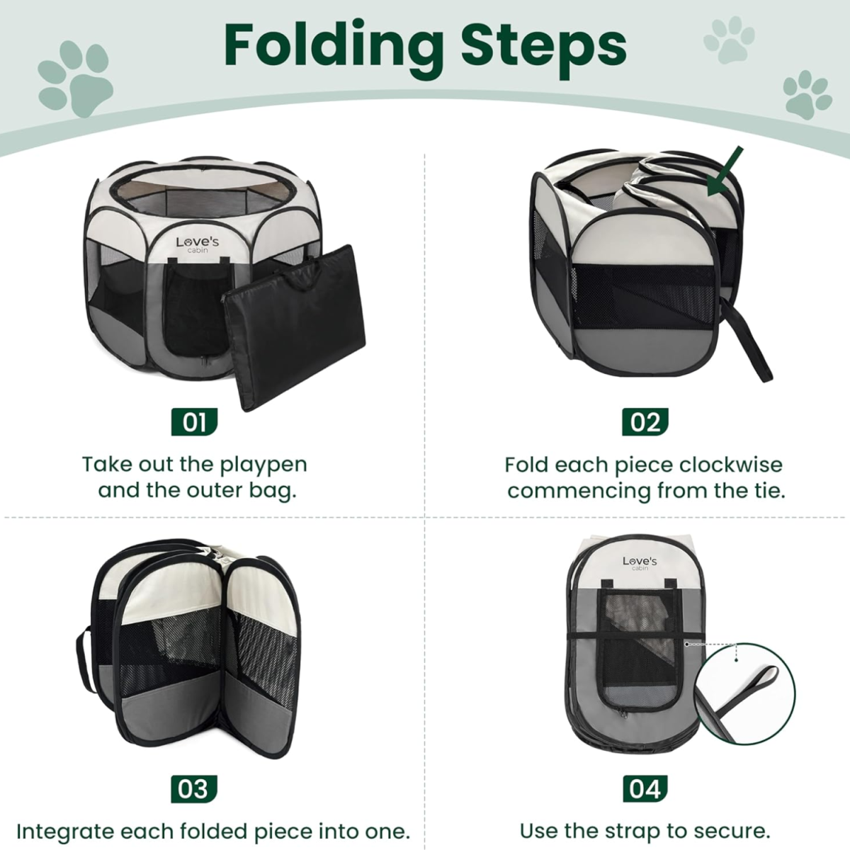 Pet Puppy Dog Playpen, Small Dog Tent Crates Cage Indoor Outdoor, Portable Playpen For Cat, Foldable Dog Kennel Playpen With Carring Case, Removable Zipper Top, Grey