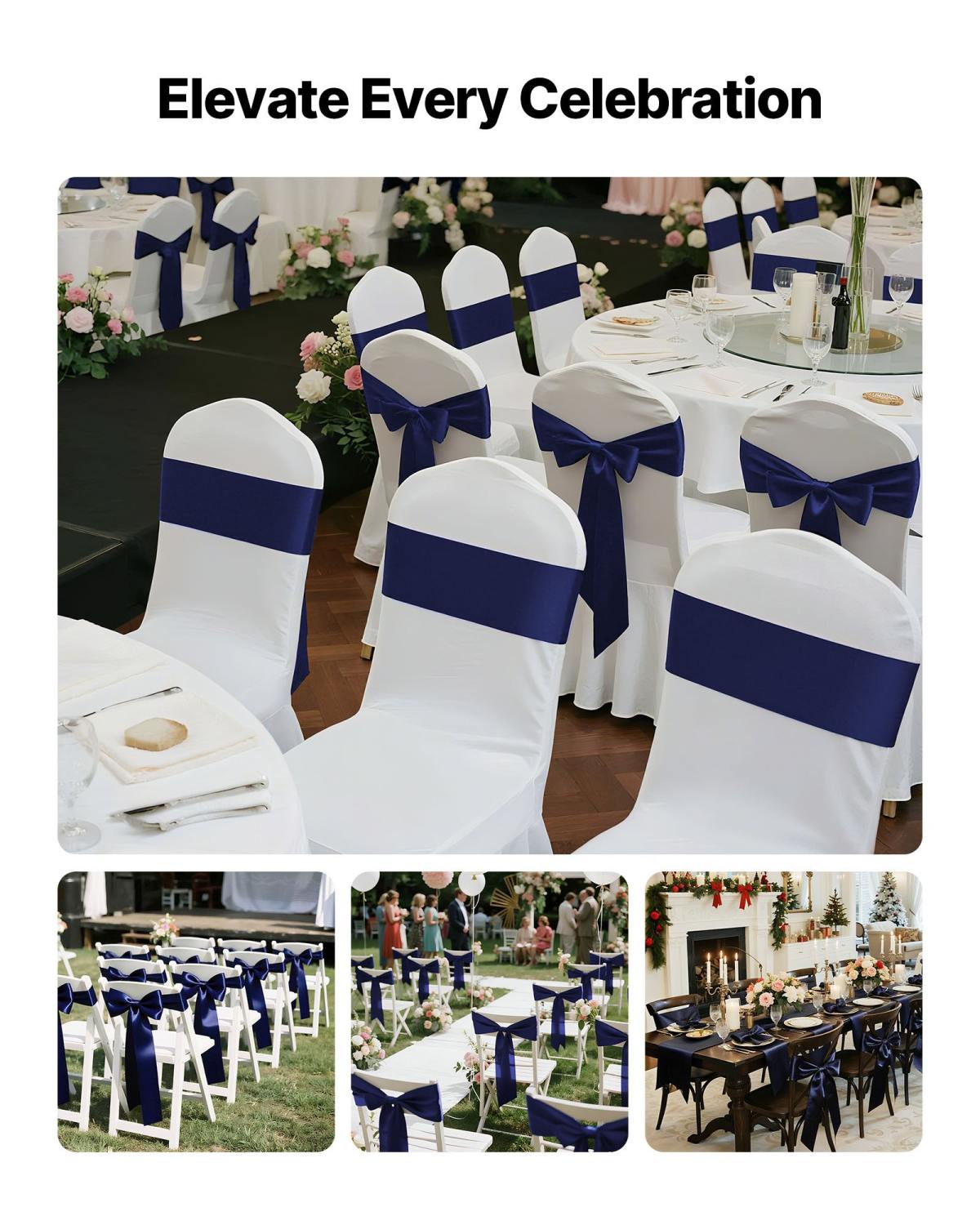 Satin Chair Sharpeners With Loops 275x17 Cm 50 Pcs Chair Straps For Binding Chair Straps For Weddings Parties Decorations Events Banquet Chair Accessories Chair Loops Navy Blue