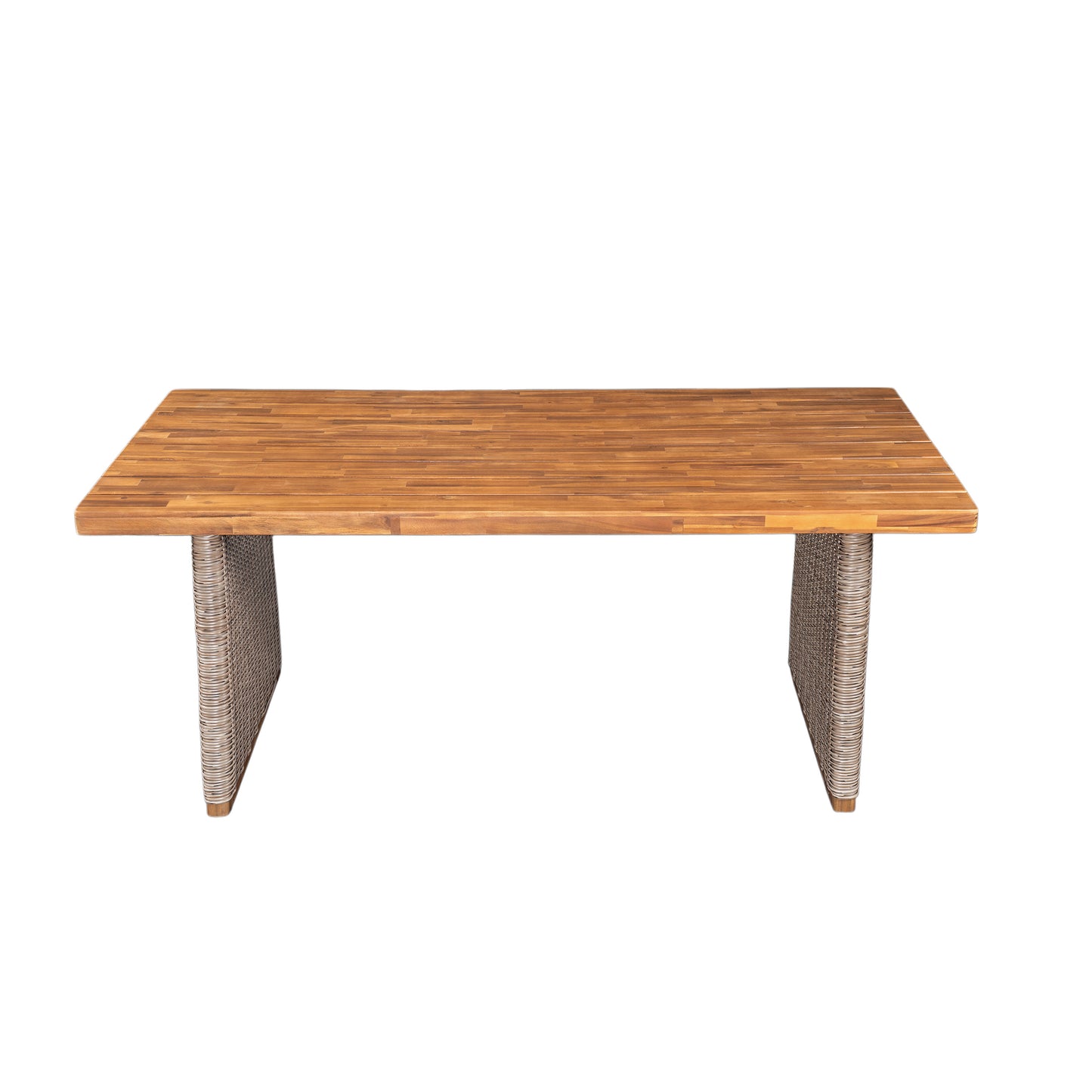 Outdoor Acacia Wood Dining Table,Teak Finish Brown Wicker