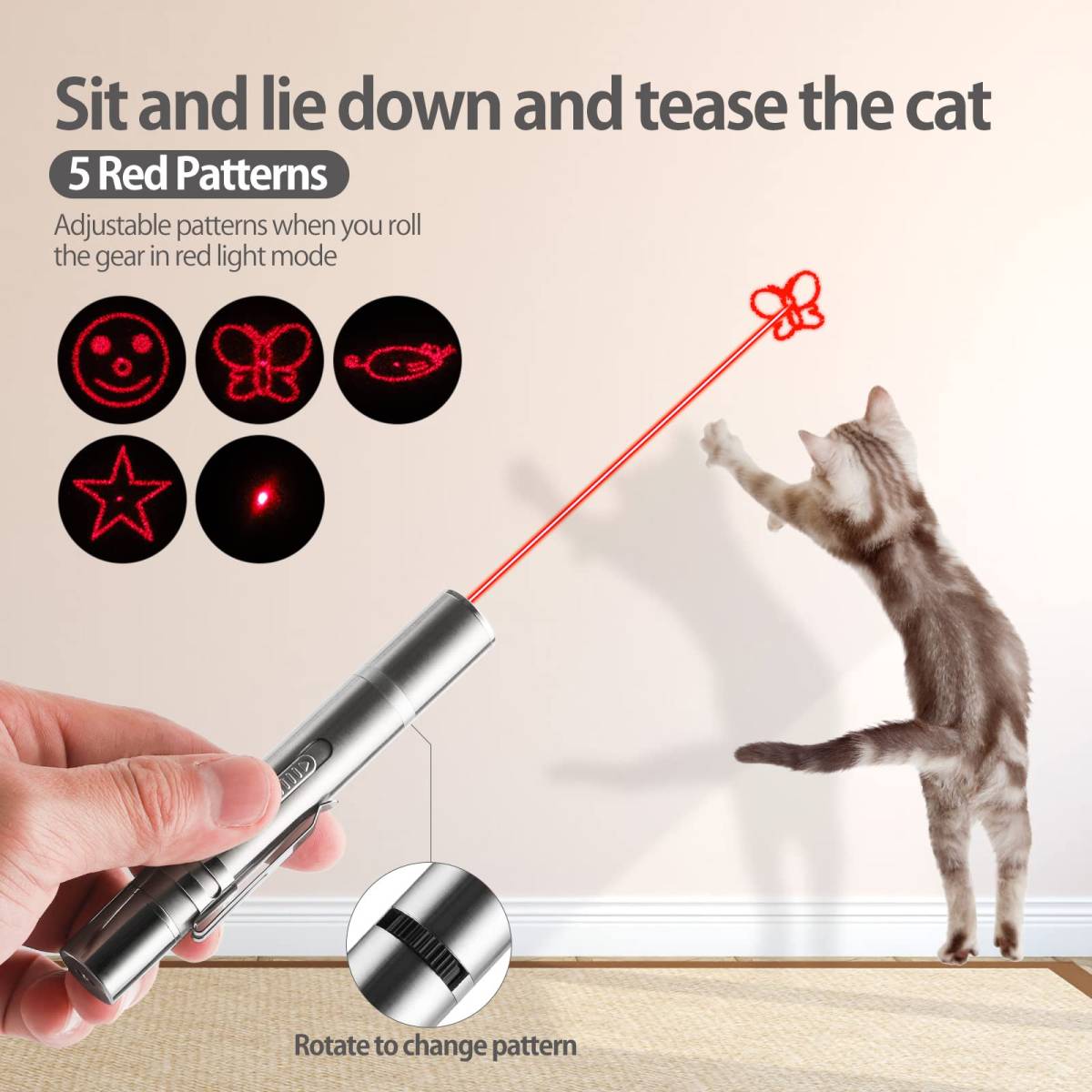 Interactive Cat Toy, Rechargeable Red Light Chasing Toy For Indoor Cats, 3 Modes & 5 Moving Patterns, Automatic Pet Exercise Toy For Kitten & Puppy Play 2 PCS