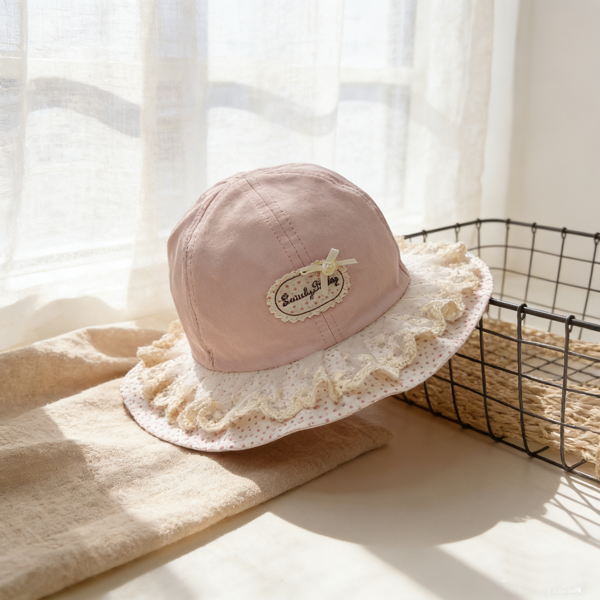 Children's Single-color Letter Embroidered Label Floral Print Quick-drying Lightweight And Soft Sweet Casual Fisherman Hat For Outdoor Travel