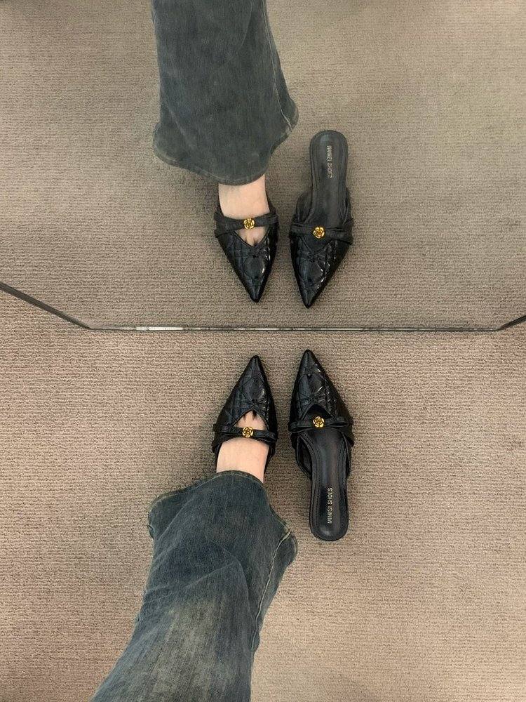 Chuyu French Style Mules, Closed Pointed Toe Shallow Cut Slip-On Sandals, Anti-Slip Simple Versatile Outdoor Backless Shoes