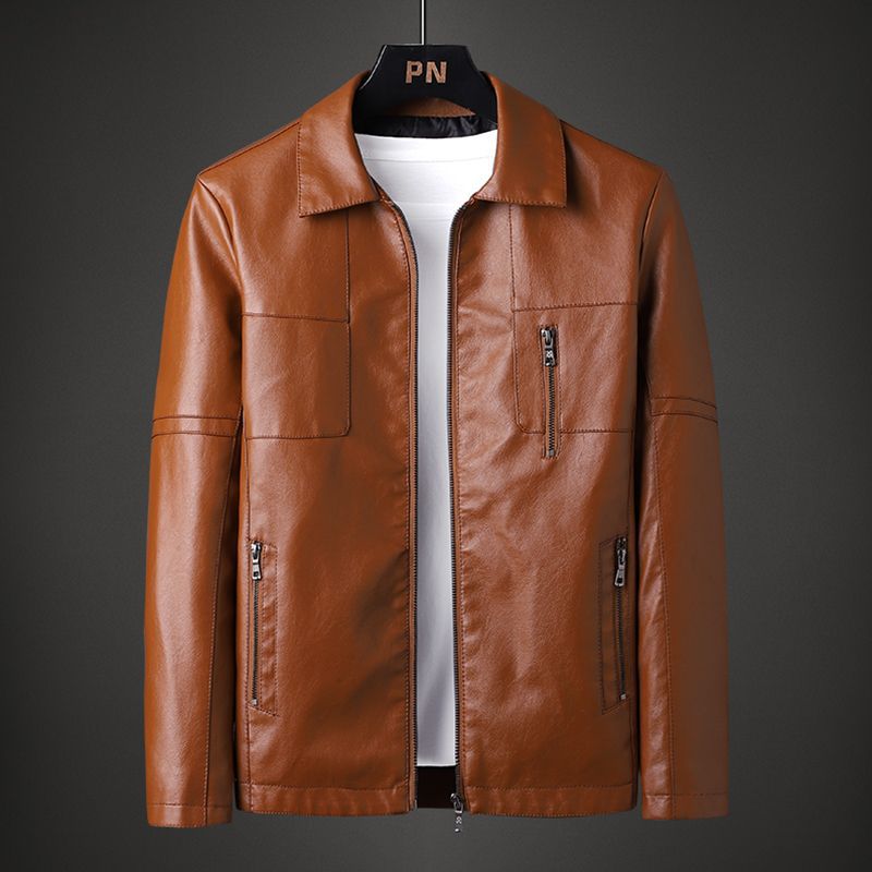 Korean-style Black Baseball Collar Leather Biker Jacket