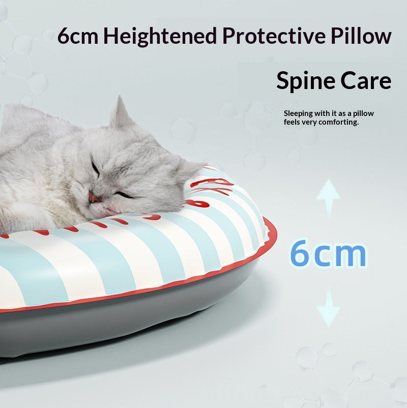 Summer Pet Cooling Round Mat Bed With Raised Edges for Neck Spine Support For Cats and Small Dogs