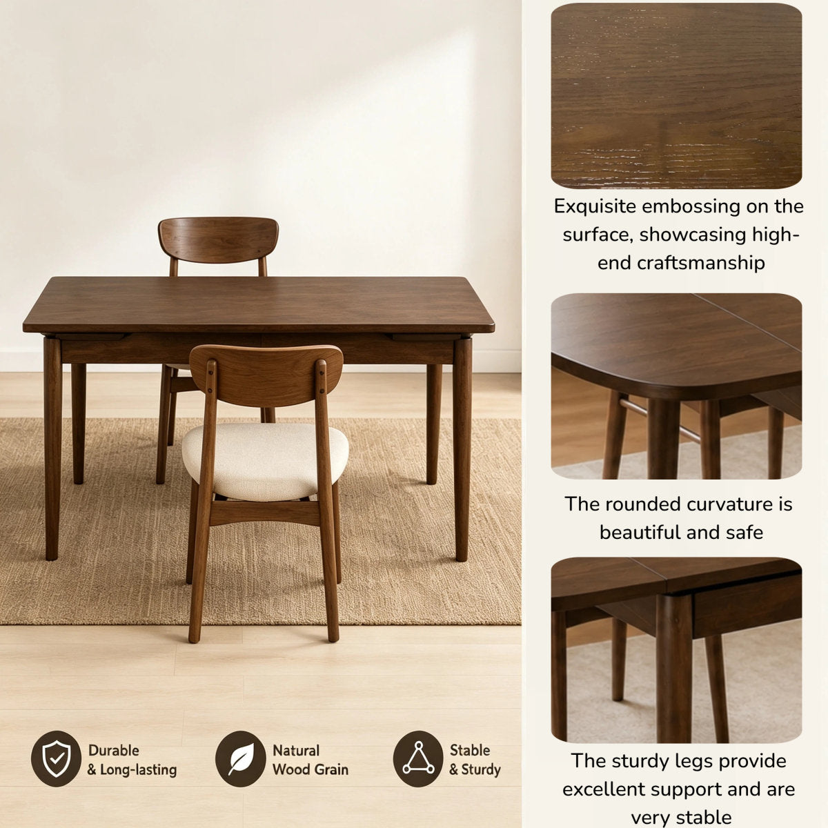Solid Wood Extendable Dining Table Expandable Kitchen Table for 4-10 People 47.2"L-63"L Expandable Table for Dining Room, Kitchen, Living Room