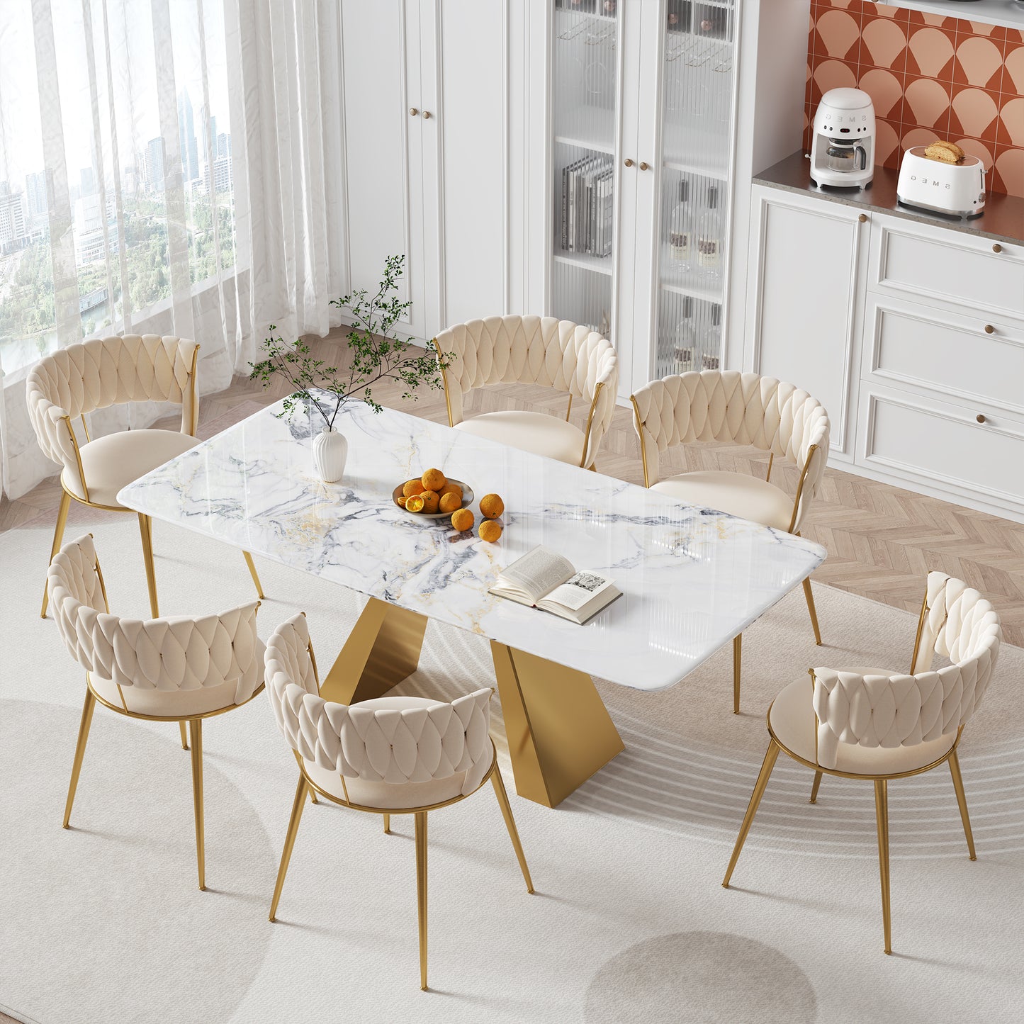 Old SKU W1880109471 Soft Velvet Dining Chair 2 Piece Set, Soft Upholstered Comfortable Living Room Chair, Makeup Room Bedroom, Modern Finger Shaped Backrest With Armrests,