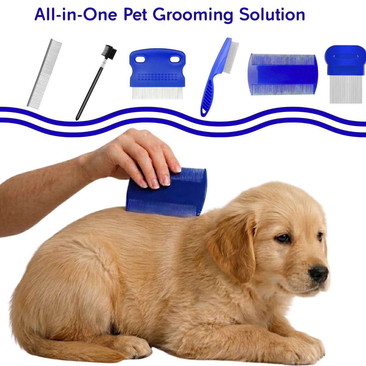 Flea Lice Comb - 6 Pack Flea Comb For Cats Dogs Remove Fleas Lice Eggs Stainless Steel Cat Dog Grooming Comb Tear Stain Remover Dog Eye Comb Dematting Comb For Dogs Ideal For All Pet Size