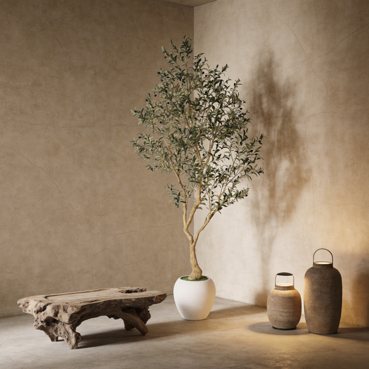 8.2FT Artificial Olive Tree With Big Decorative White Pot, Tall Indoor & Covered Outdoor Decorative Tree, 1pc/set