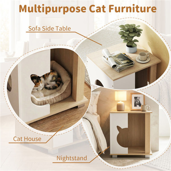 Multipurpose Wooden Cat House Nightstand, Sturdy Metal Base Anti-Slip Pet Furniture