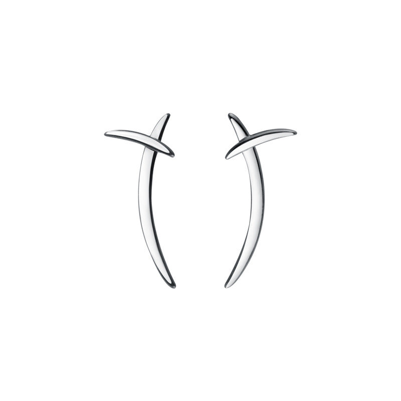 S925 Silver Korean Style Simple Cross Line Stud Earrings