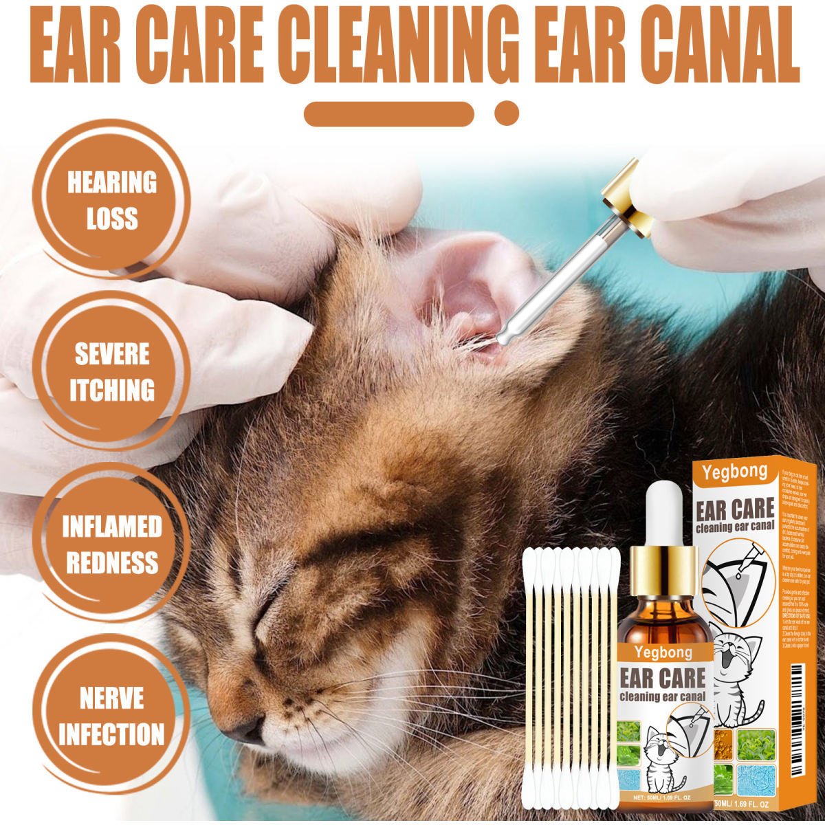 Yegbong Pet Ear Cleaning Solution For Cats And Dogs Removes Ear Mites
