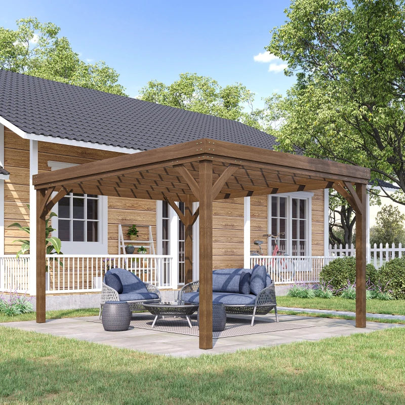 10' X 12' Outdoor Wooden Pergola, Grape Vine Gazebo With Concrete Anchors For Garden, Patio, Backyard, Deck, Brown Multiple Packages