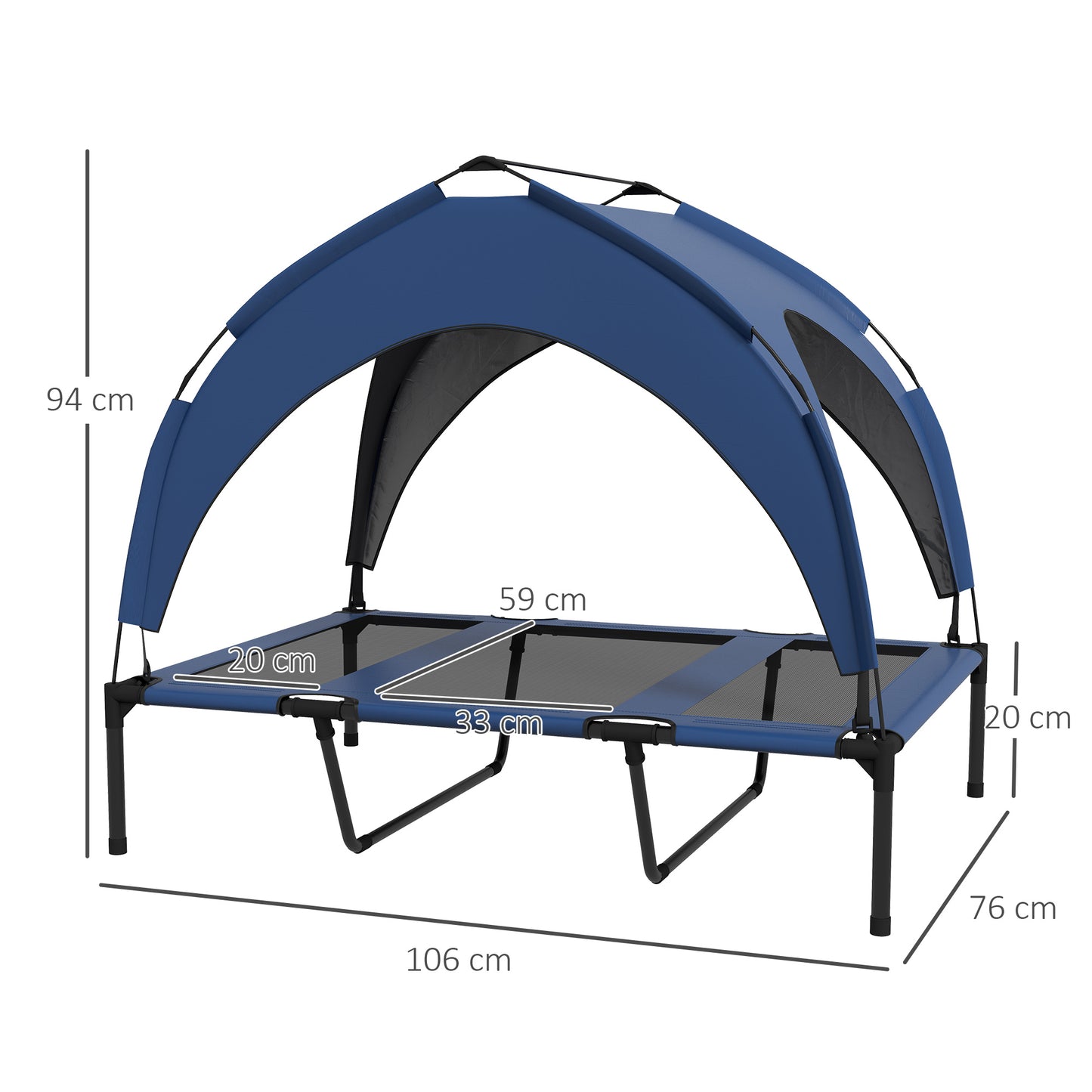 PawHut Cooling Raised Pet Bed W/ Washable Breathable Mesh, For Large Dogs, 106 X 76 X 94cm - Dark Blue