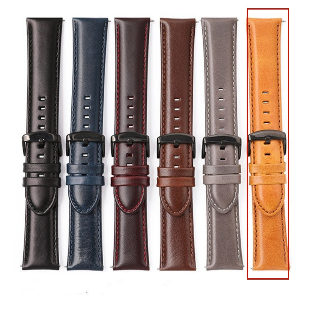 All-match Top Layer Cow Leather Watch Strap Crazy Horse Pattern Leather Smart Watch Band
