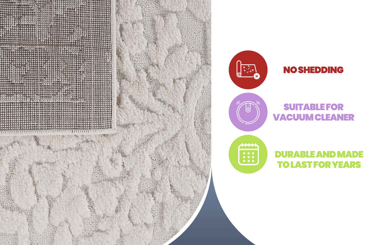 Step Collection High-Low Medallion Cream Cream Indoor Area Rug, 2'x3', Modern, Contemporary, Geometric, Bohemian, Bedroom, Kitchen, Living Room, Doormat, Non Shedding Carpet