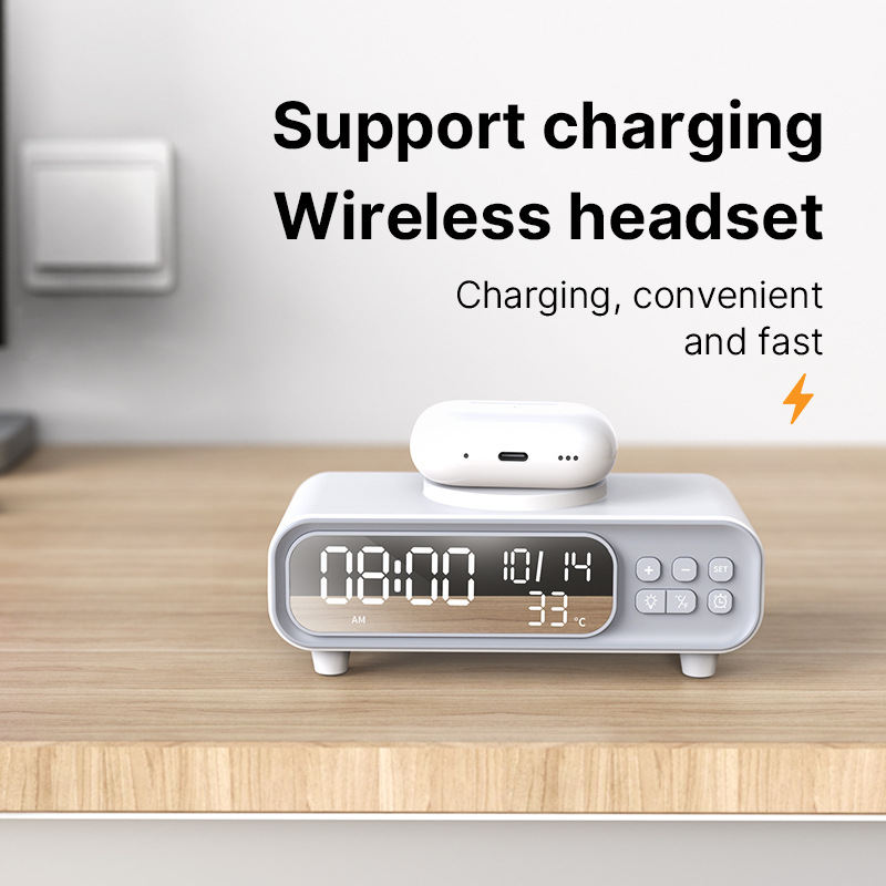 Small Night Lamp Mobile Phone Wireless Charger Alarm Clock Temperature Display