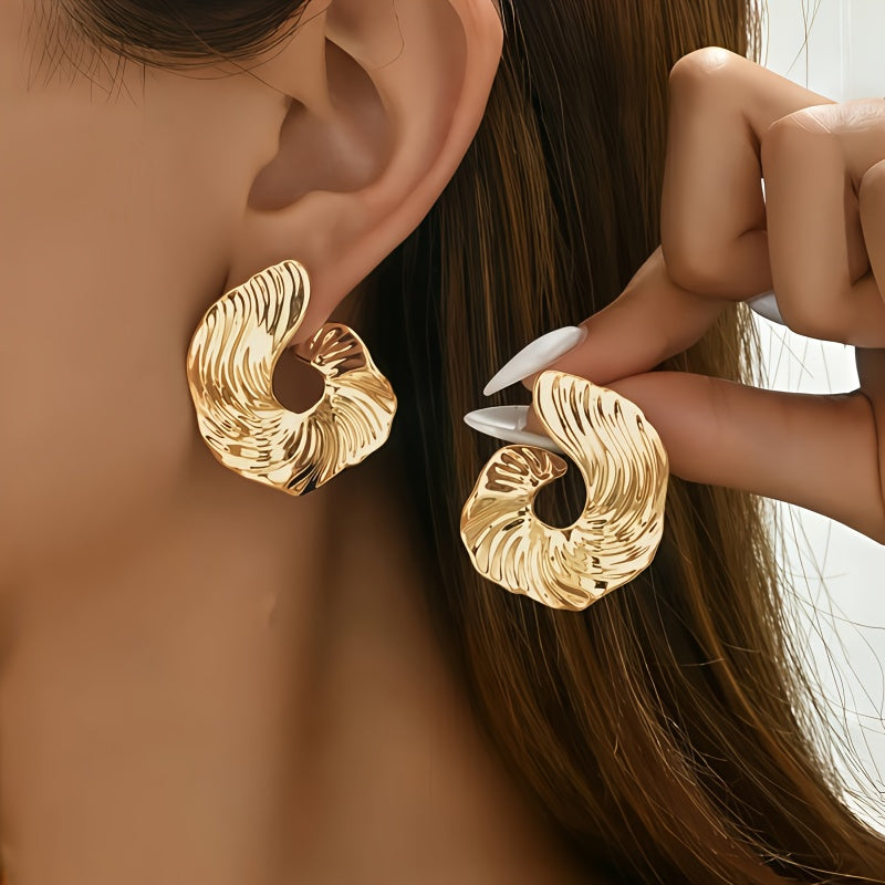 1 Pair Boho Style Irregular Spiral Texture Geometric Earrings, Elegant Design, Perfect For Women's Daily Wear, Banquets & Vacations, All-Season Jewelry Gift