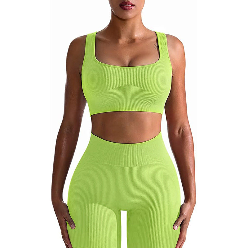 Seamless Yoga Training Threaded High-Elastic Fabric Outdoor Running Fitness Set For Women