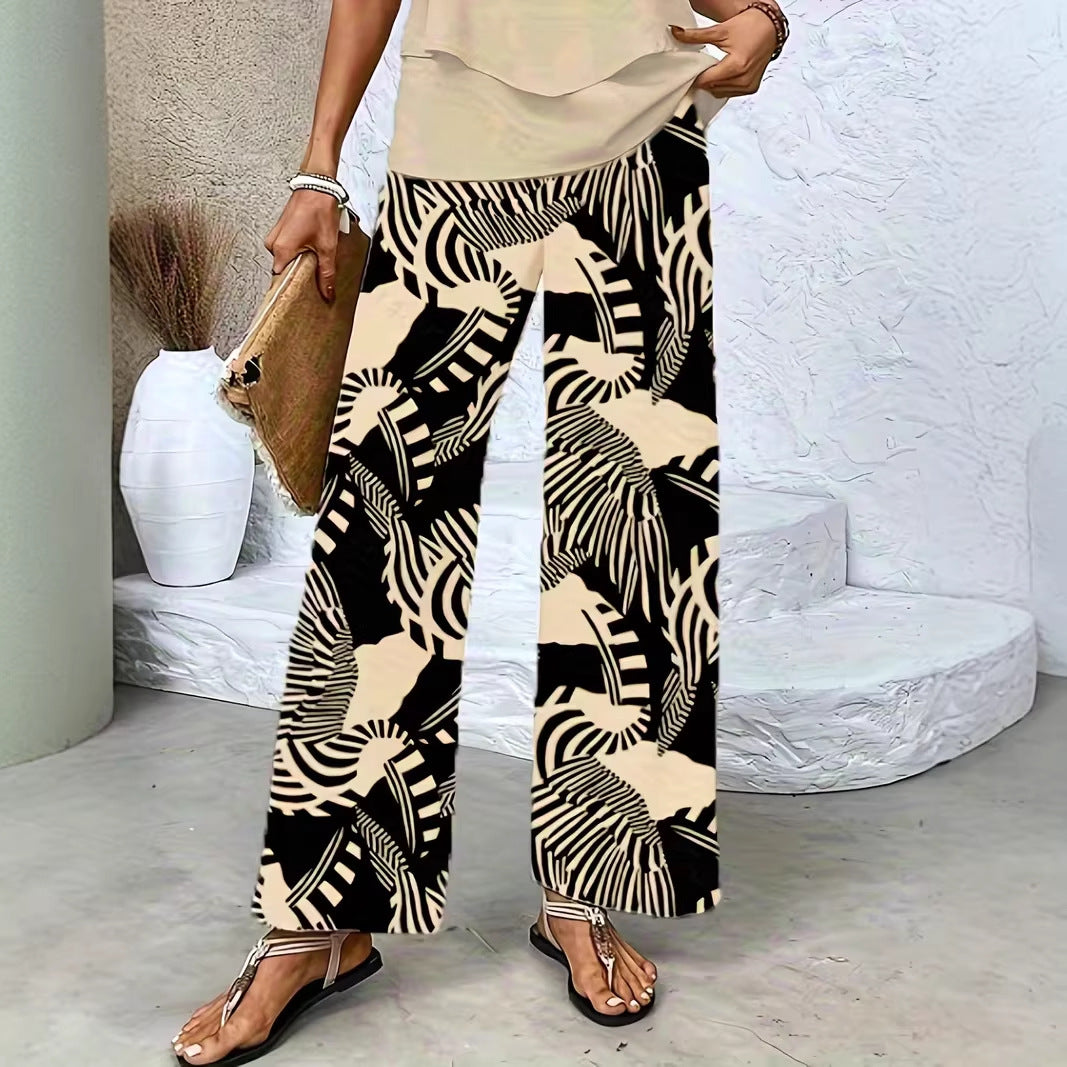 Digital-print Fashion Wide-leg Casual Pants For Island Vibes