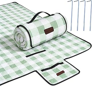 HX&OD Outdoor Picnic Blanket, Extra Large, 80''x60'' Waterproof Foldable Blankets Gingham Picnic Mat for Beach, Camping Gr...