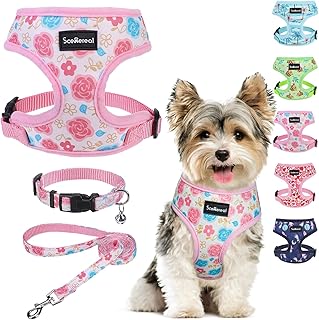 SCENEREAL Small Dog Harness Collar and Leash Set, Adjustable No Pull Pet Harnesses, No Chock Soft Mesh Step in Vest for Do...