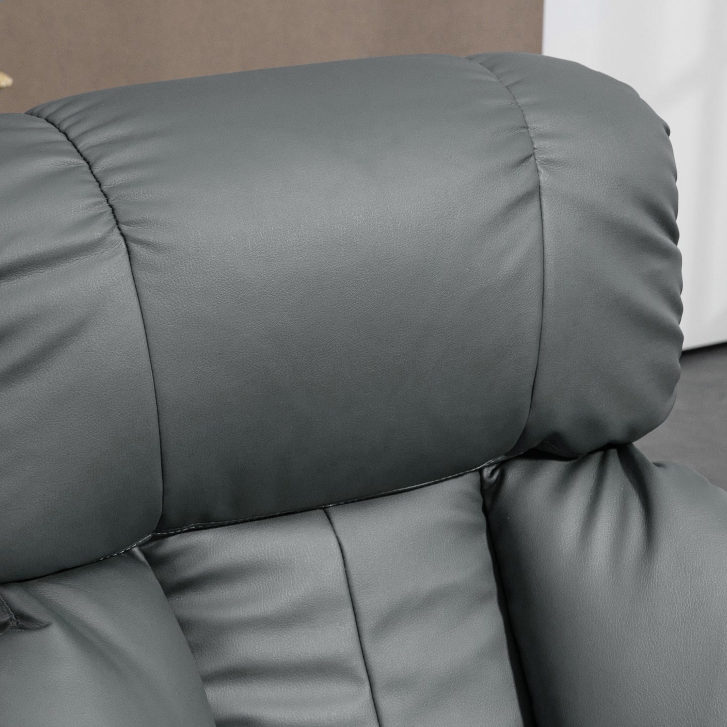 Swivel Recliner with Ottoman, Faux Leather Reclining Chair with Massage, Footstool Remote and Side Pocket, Gray