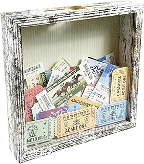 Ticket Shadow Box 8×8 White Top Loading Display Case Frame with Top Slot, Perfect for Movie Travel Concert Sporting Events...
