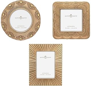 GIFTY GIFTY Classic Gold 1920s Mini Frame Set/Set of 3/2.5x2.5 & 2.5x3.5 In | For Tabletop Display | Perfect for Home Deco...