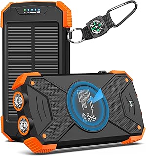BLAVOR Solar Power Bank 10,000mAh, Portable Wireless Charger, 20W Fast Charging External Battery Pack with USB C for Cell ...