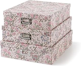 Soul & Lane Decorative Cardboard Storage Boxes With Lids, Set of 3 Nesting Floral Photo Storage for Home Décor and Scrapbo...
