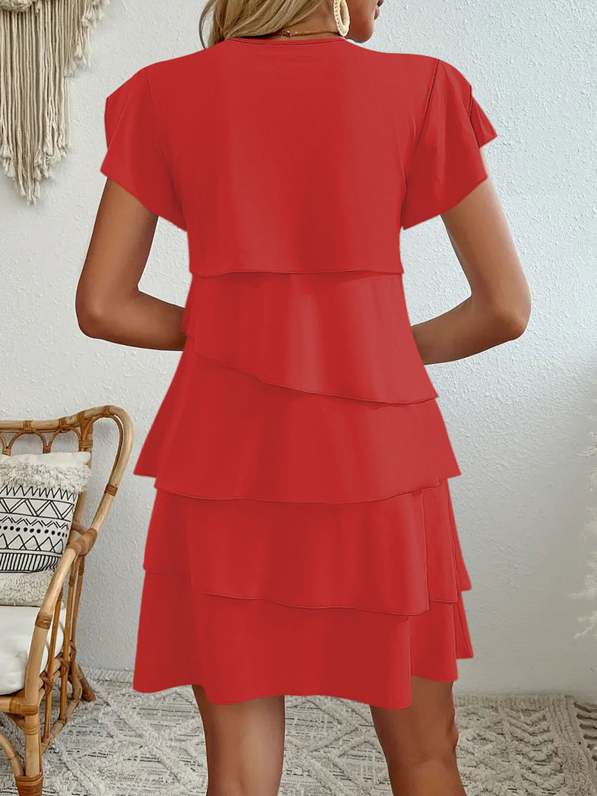 Summer Fashion Cake Dress, Elegant Loose Slimming Round Neck Flutter Sleeve Women Dress