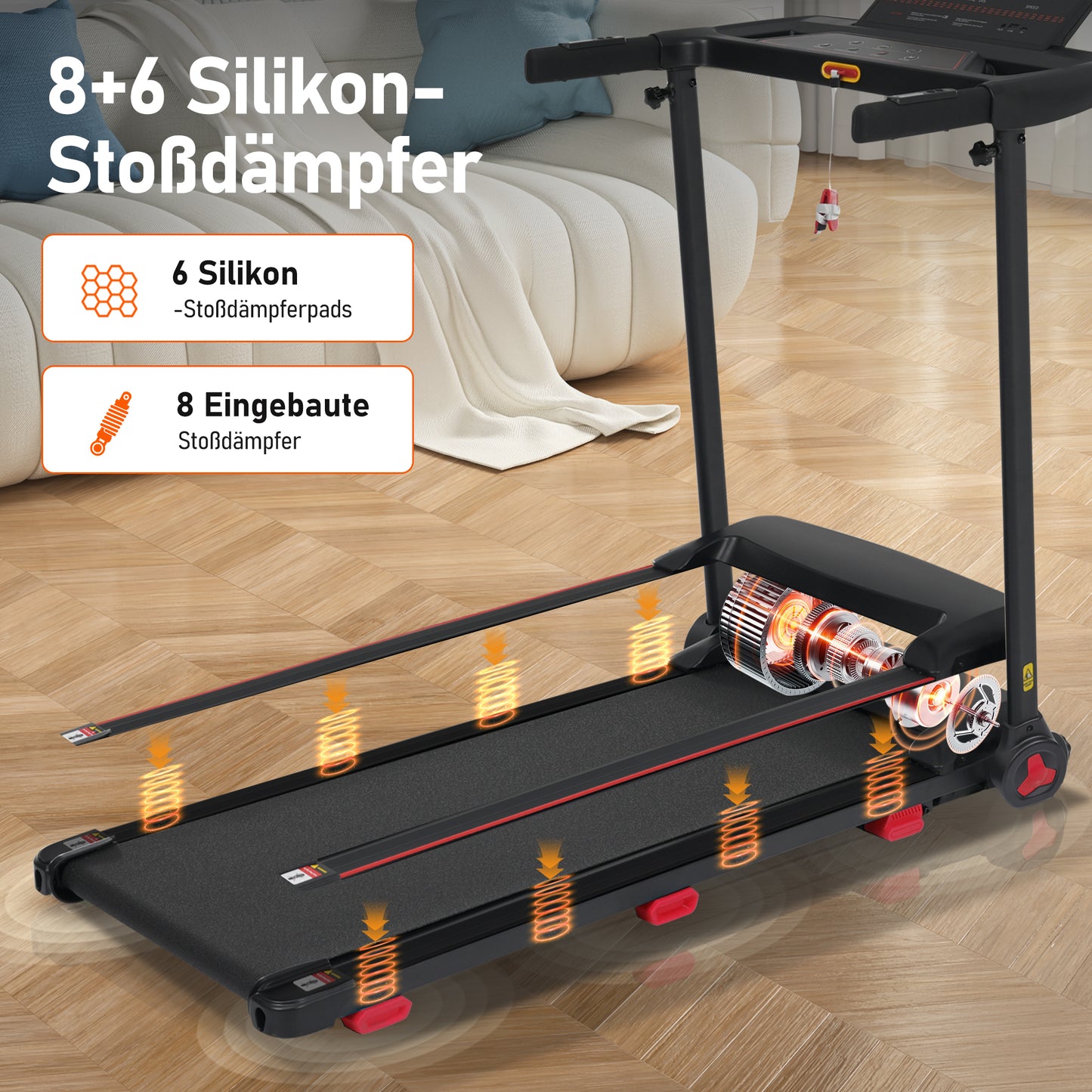Treadmill With Incline Function, 3.0 HP, Folding, Home, 14 Km H, 8 Incline, 120 Kg, With Heart Rate Sensors, Type-C And USB Charging Station, Bluetooth, Dual Control Mode,12 Program