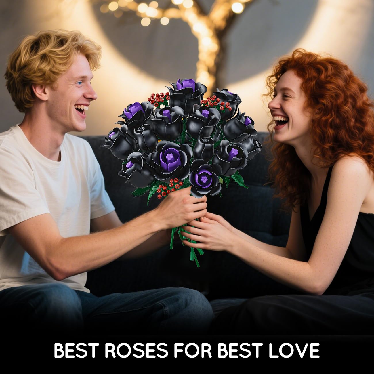 HOGOKIDS Flowers Bouquet Building Set - 15 Black Roses Botanical Building Blocks Artificial Flower Toy,Gothic Home Decors Easter Gift For Her Girlfriend Wife Adults Teens Kids