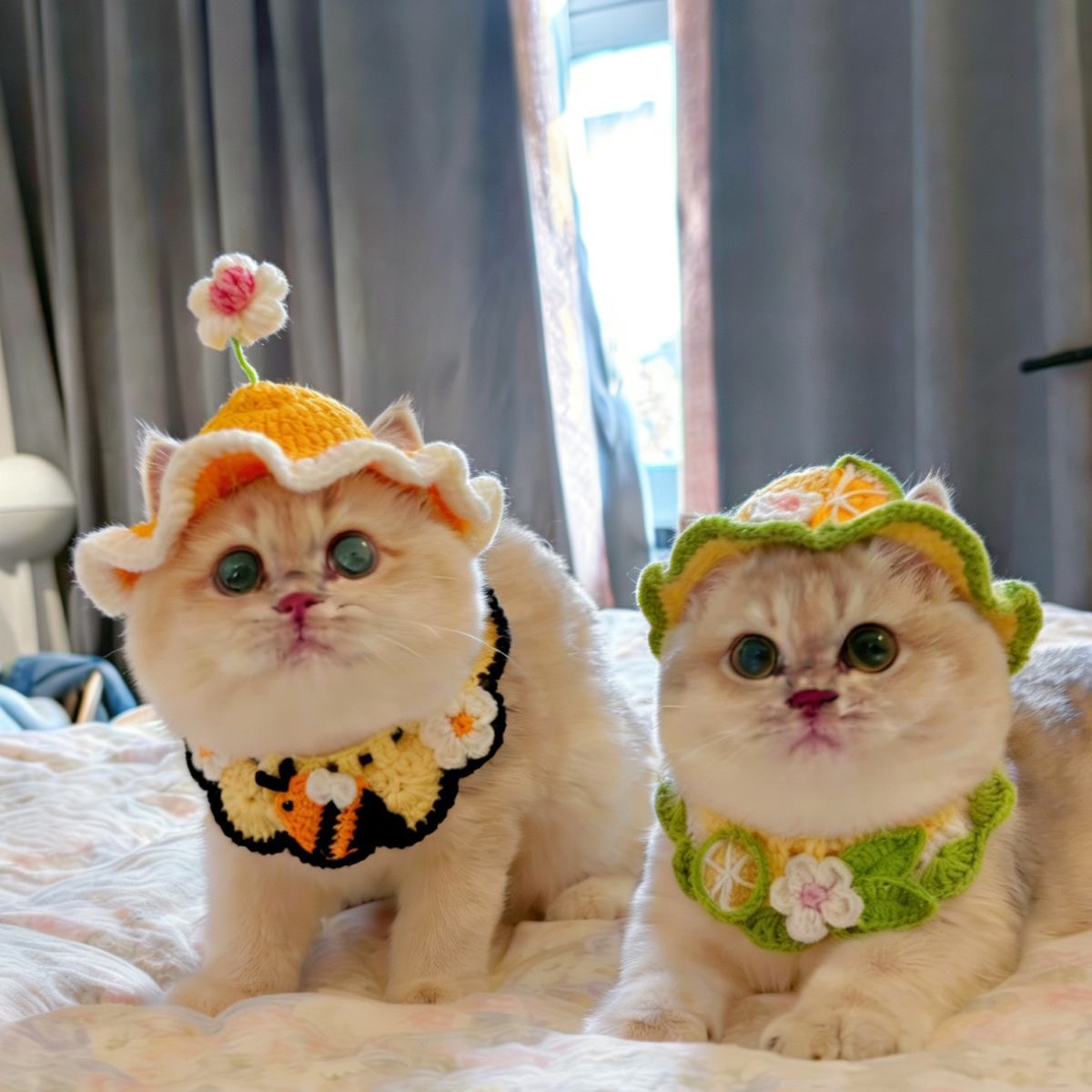 Spring Pet Flower Hat And Bib Set Cat And Dog Frog Bee Headpiece