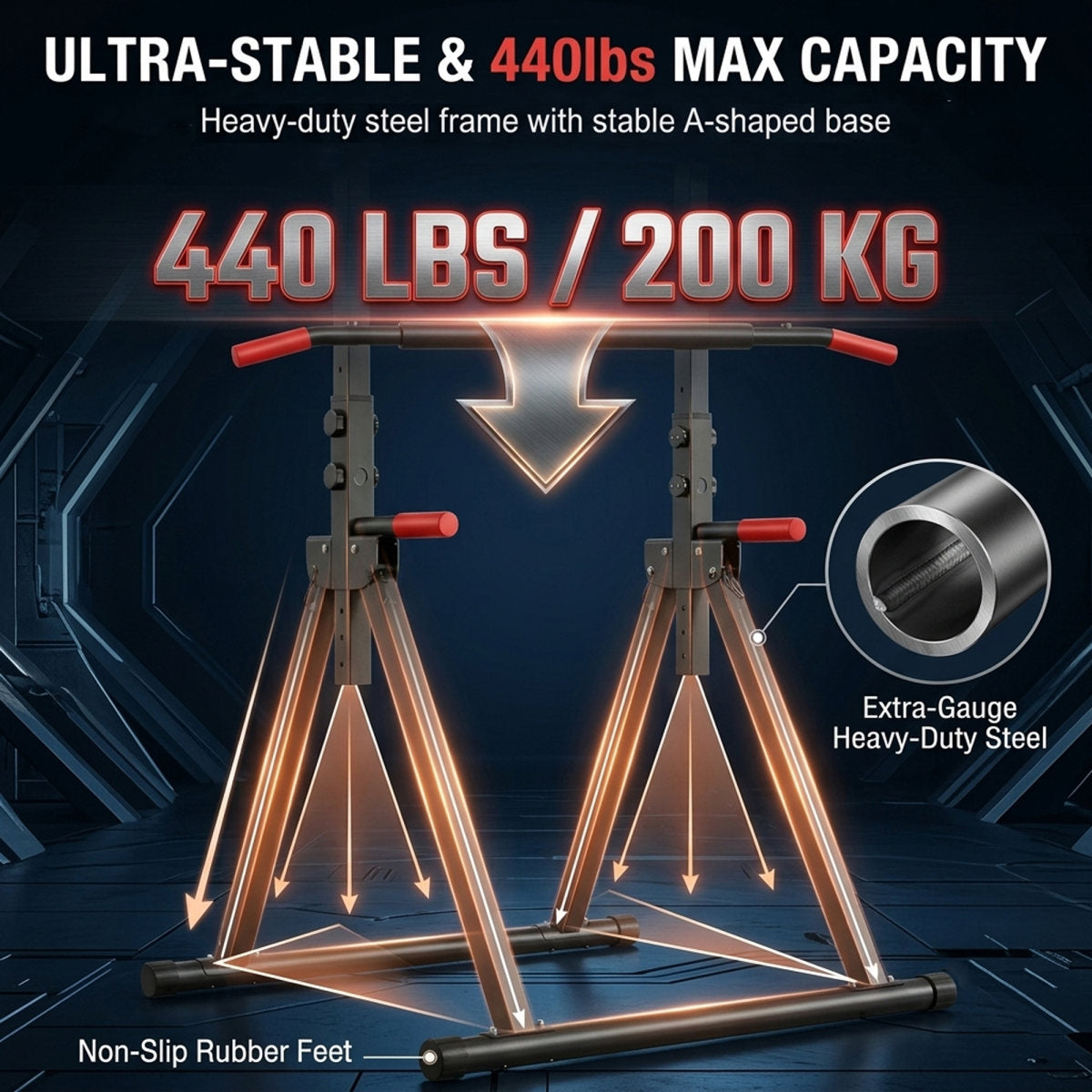 Foldable Pull Up Bar Standing Power Tower - Multi-Function Dip Station, 6-Level Adjustable Height Strength Training Fitness Equipment For Home Gym, 440lbs Max